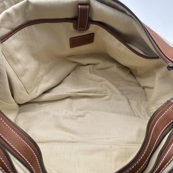 Tommy Bahama Challenge Large Brown Biege Canvas/leather Duffle Weekender Bag - Picture 13 of 16